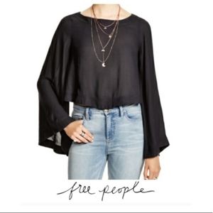Free People Stars Align black bell sleeve crop top